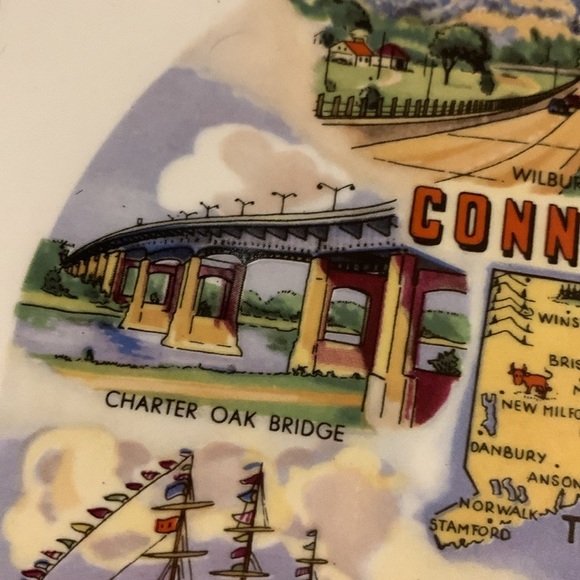 1960s Vintage Connecticut Tourist Souvenir Ceramic Collectible Plate Gold Edge - Picture 6 of 17